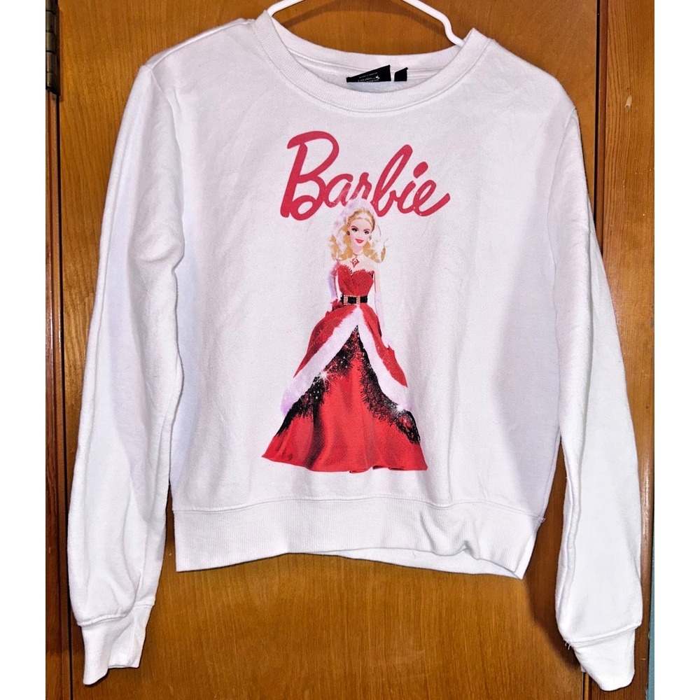 Barbie Doll Christmas Dress White Crewneck Soft Sweatshirt Womens Medium